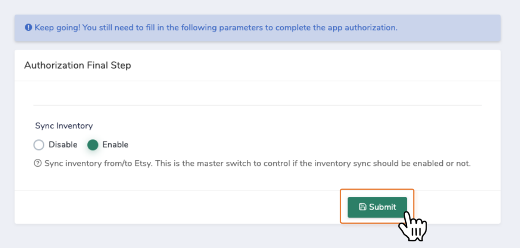 Synctify OMS confirmation page with Submit button highlighted
