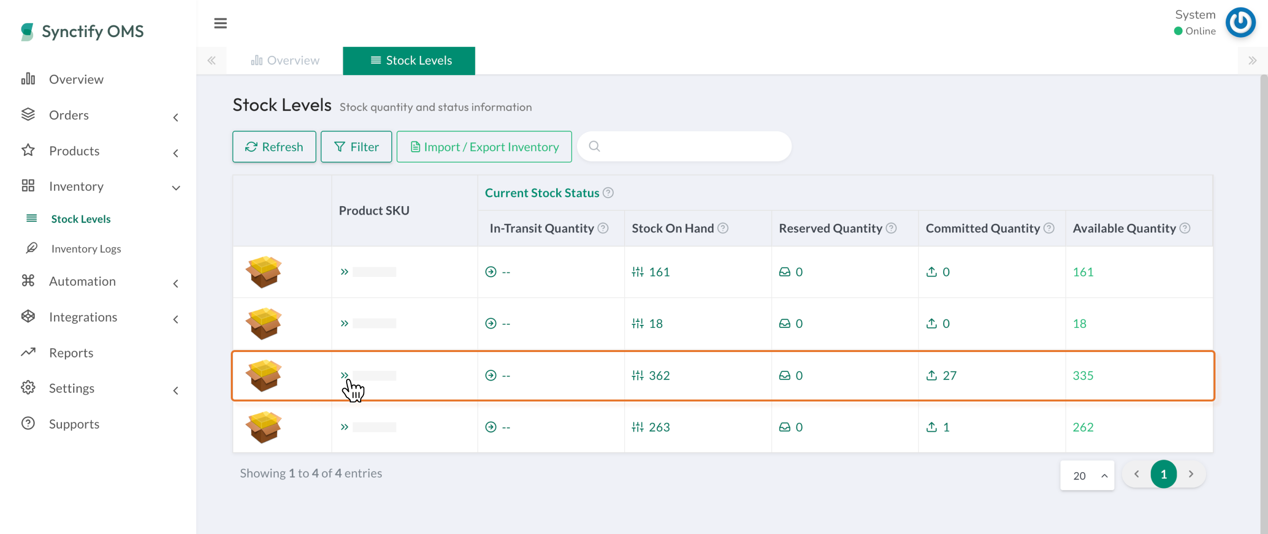 Expand the product SKU on inventory list