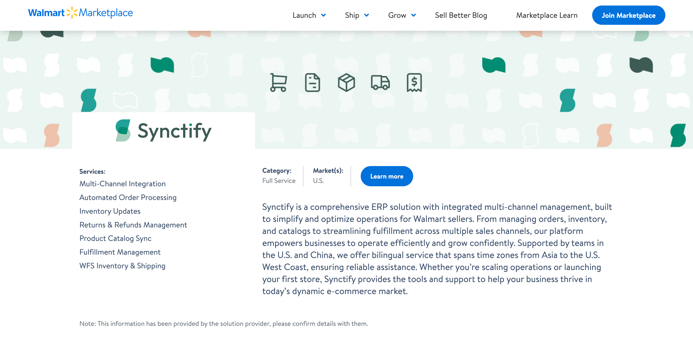 Walmart Solution Provider Page - App Details