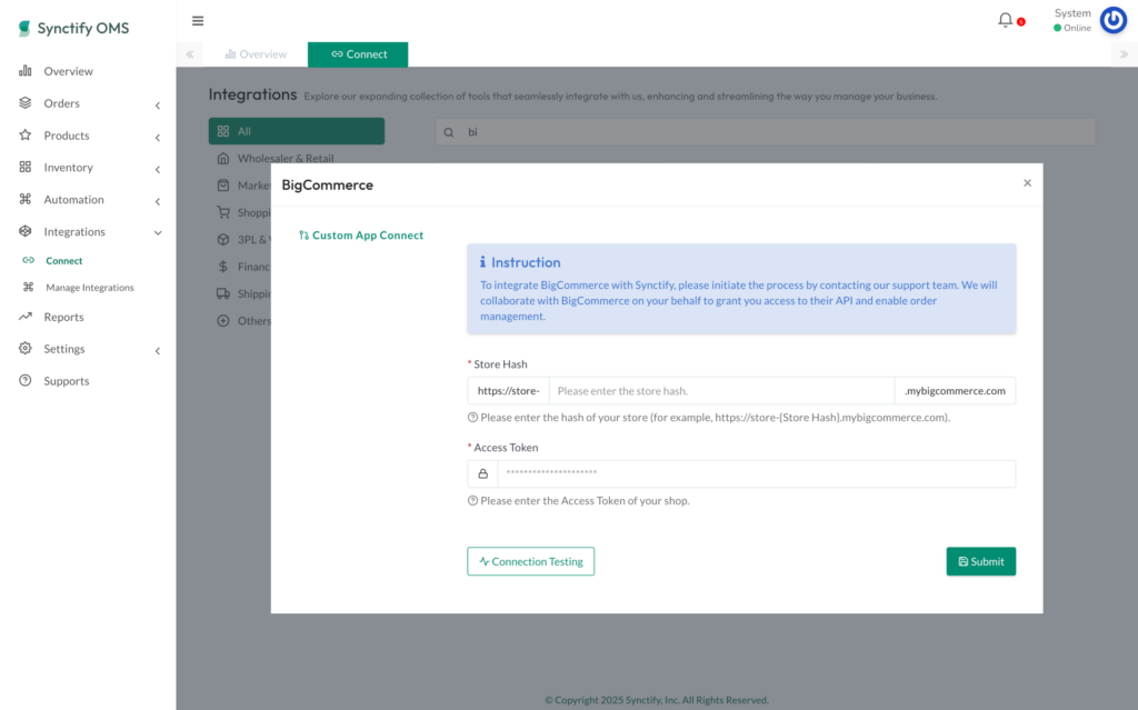 Custom BigCommerce App Connect