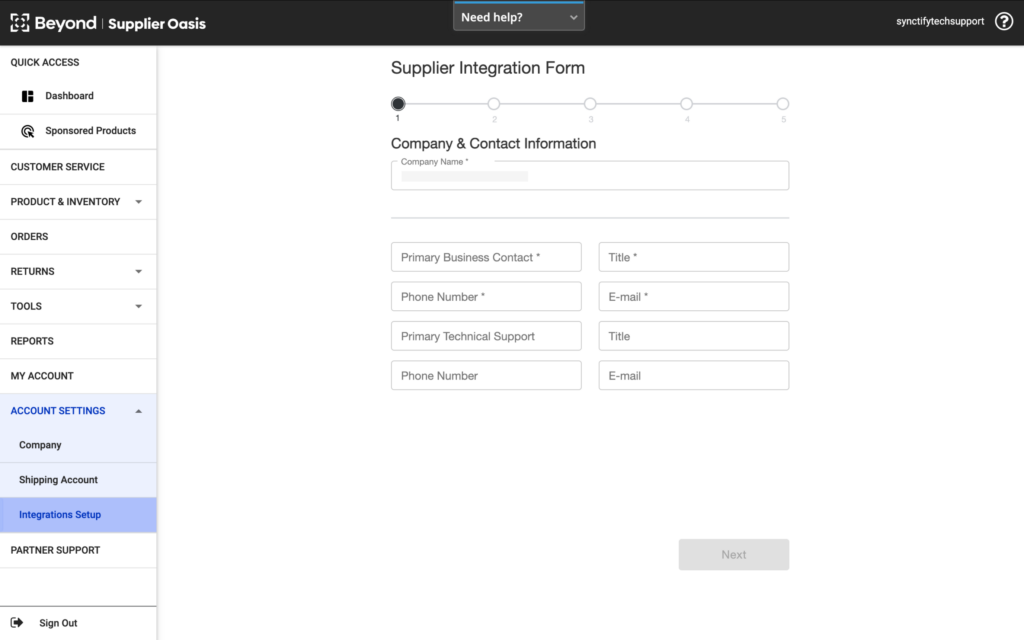 Screenshot: Overstock supplier integration form