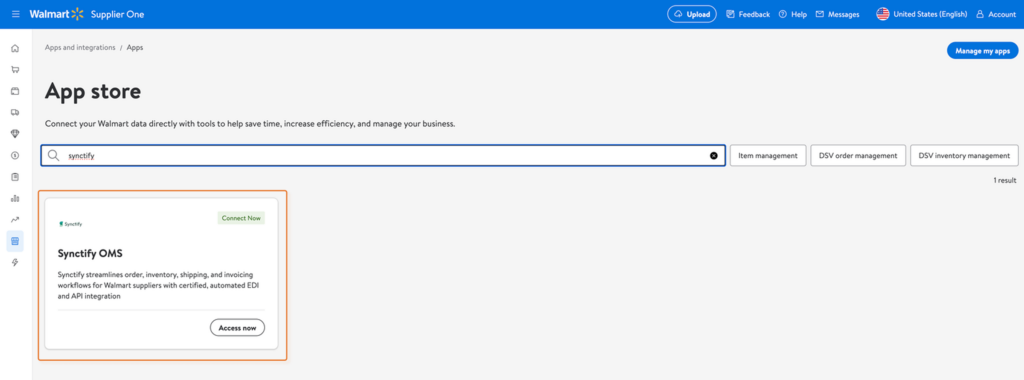 Synctify application in the Walmart Supplier One App Store
