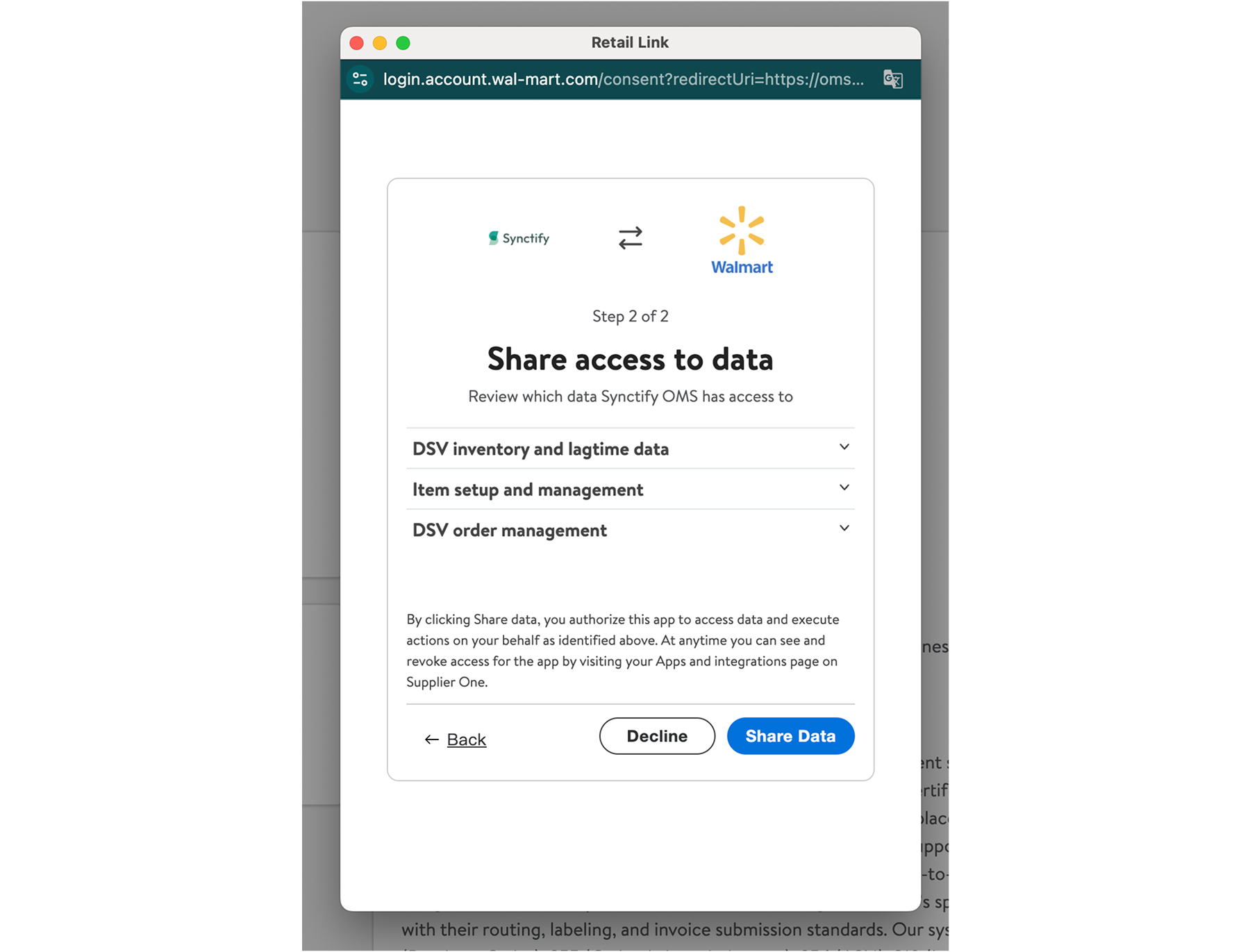Reviewing requested permissions and clicking Authorize